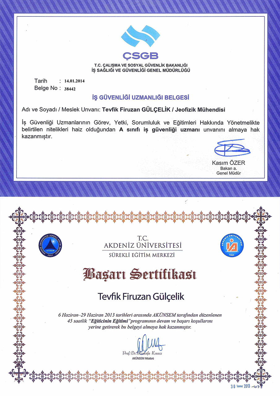 A Sınıfı İş Güvenliği Uzmanı Sertifikası